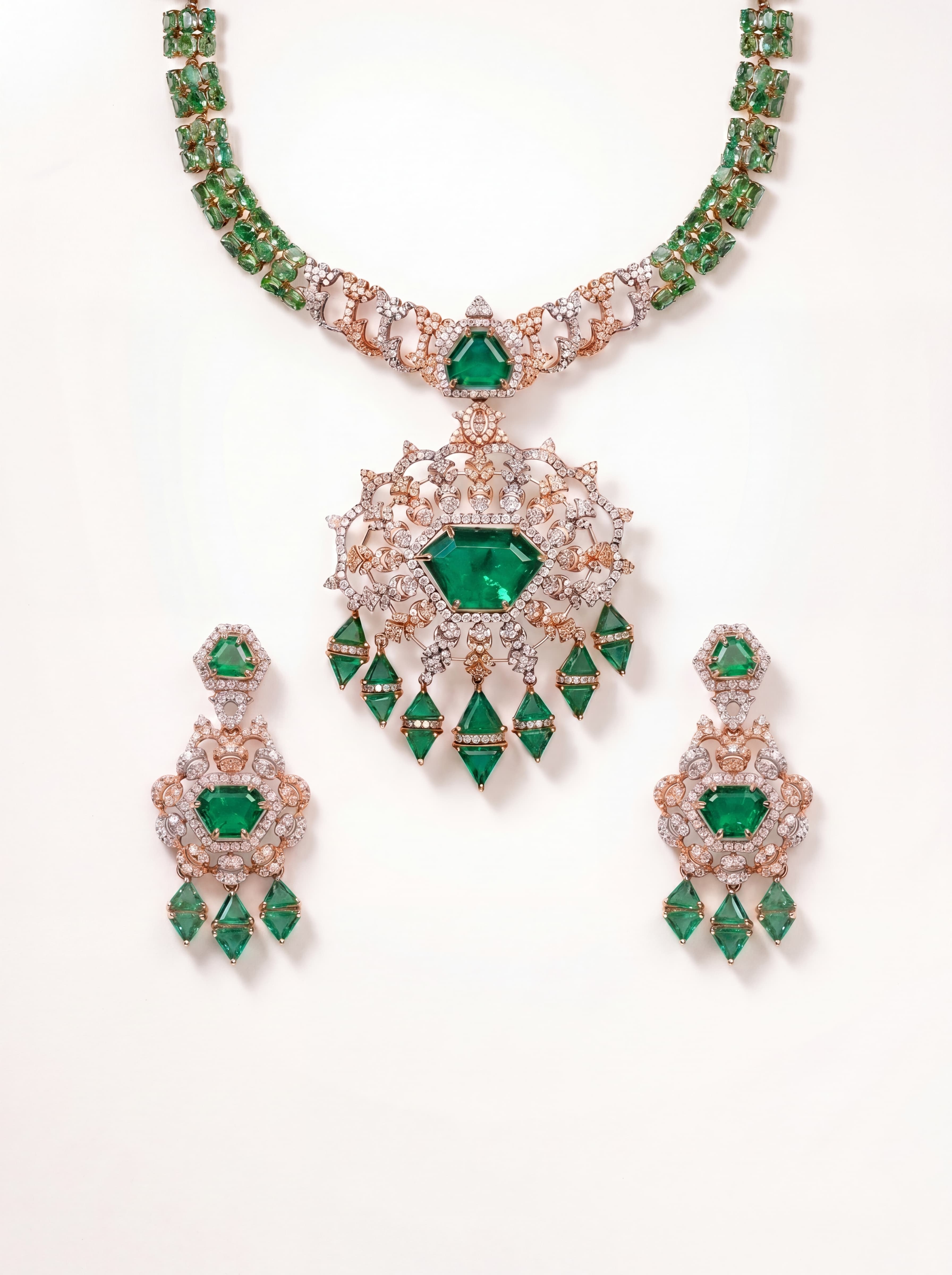 Emerald & Diamond Statement Necklace Set